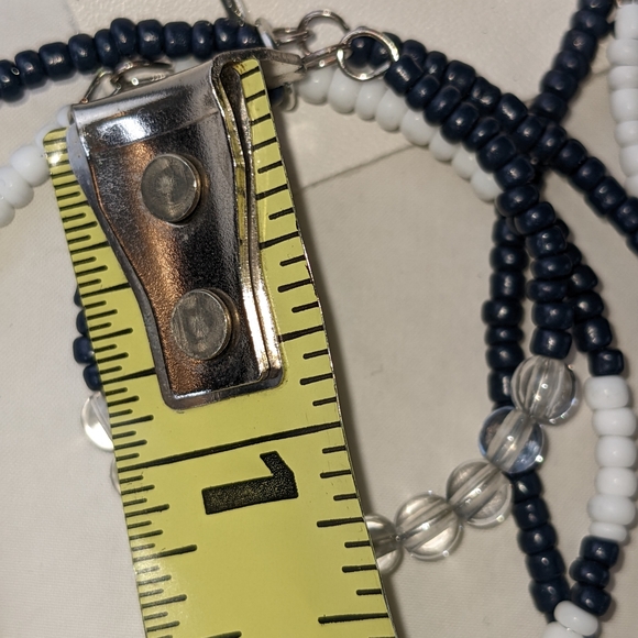 Free People NWT triple hoop bead earrings large navy blue white - Picture 10 of 11